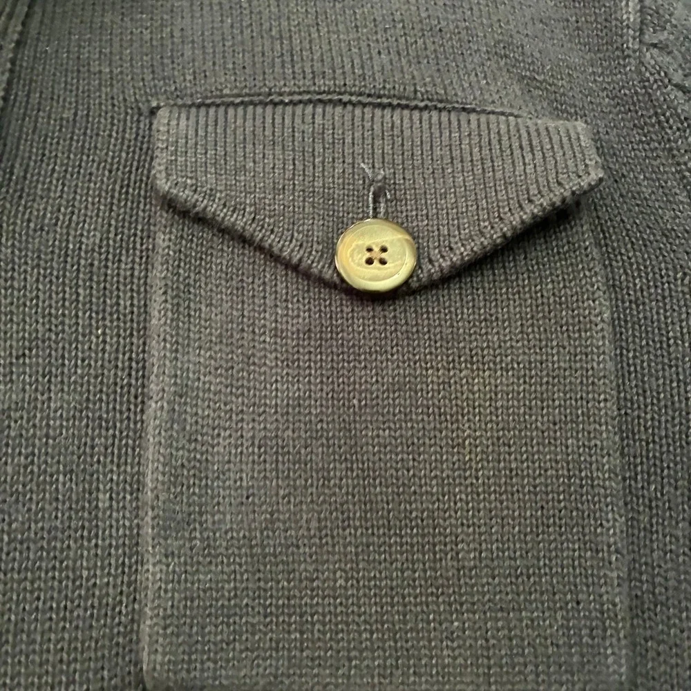 Banana Republic Mens Large Navy Blue Sweater Knit Polo Shirt Long Sleeve Pockets
